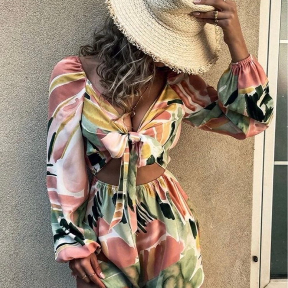 Womens cut out front tie romper